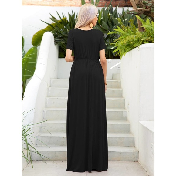 short sleeve Solid Hidden Pocket Maxi Dress - Picture 2 of 11